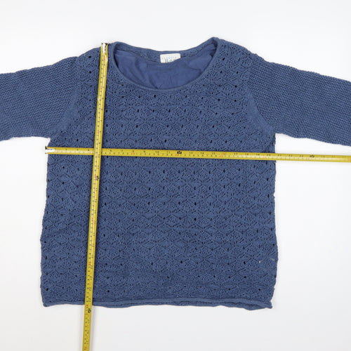 Country Rose Women Blue L Open Knit 3/4 Sleeve Pullover Jumper