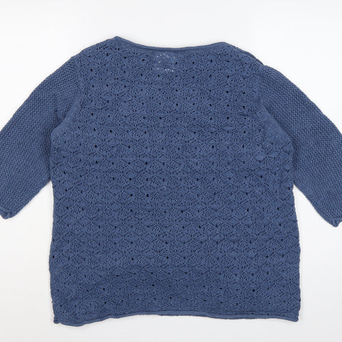 Country Rose Women Blue L Open Knit 3/4 Sleeve Pullover Jumper