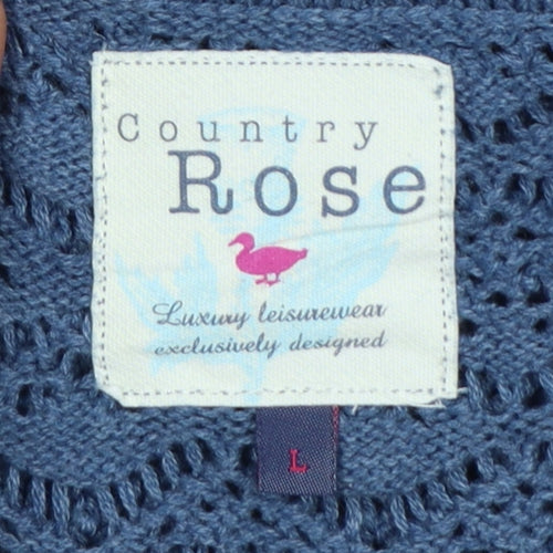 Country Rose Women Blue L Open Knit 3/4 Sleeve Pullover Jumper