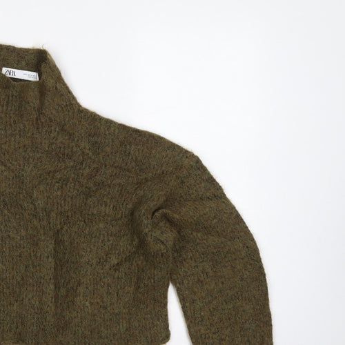 Zara Women's Green S High Neck Knit Pullover Jumper