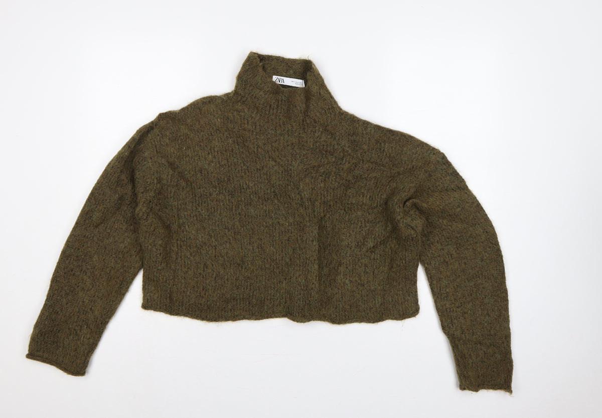 Zara Women's Green S High Neck Knit Pullover Jumper