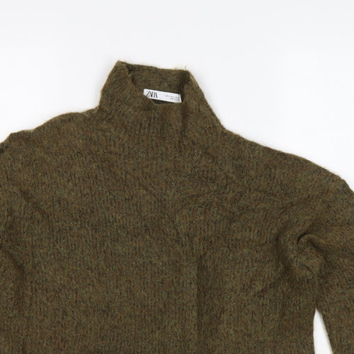 Zara Women's Green S High Neck Knit Pullover Jumper