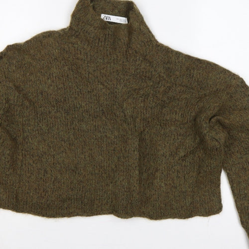 Zara Women's Green S High Neck Knit Pullover Jumper