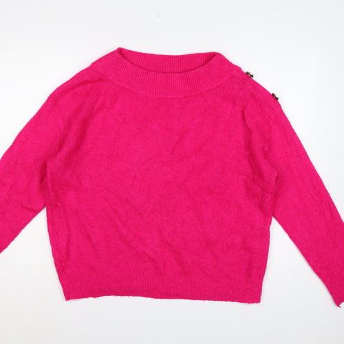 Roman Women Pink Size 18 Mock Neck Button Shoulder Knit Jumper