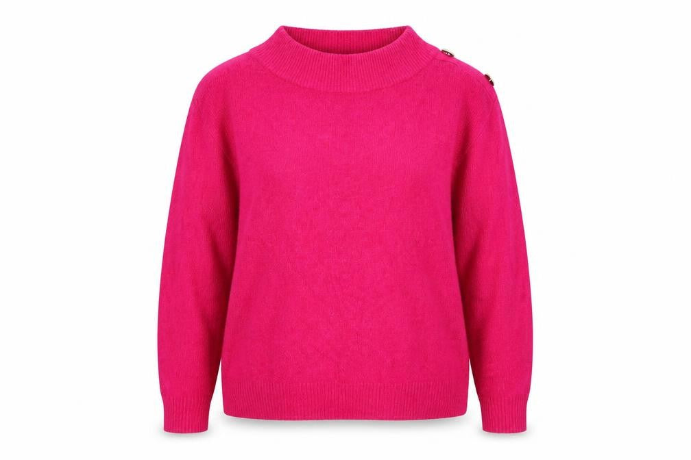 Roman Women Pink Size 18 Mock Neck Button Shoulder Knit Jumper