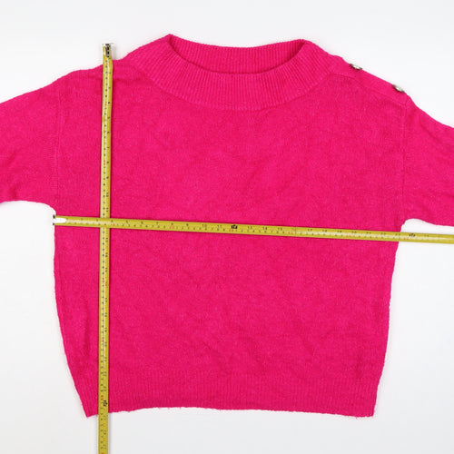 Roman Women Pink Size 18 Mock Neck Button Shoulder Knit Jumper