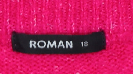 Roman Women Pink Size 18 Mock Neck Button Shoulder Knit Jumper