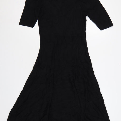 Per Una Women Black UK 12 Long Jumper Dress Knit Wool 3/4 Sleeve