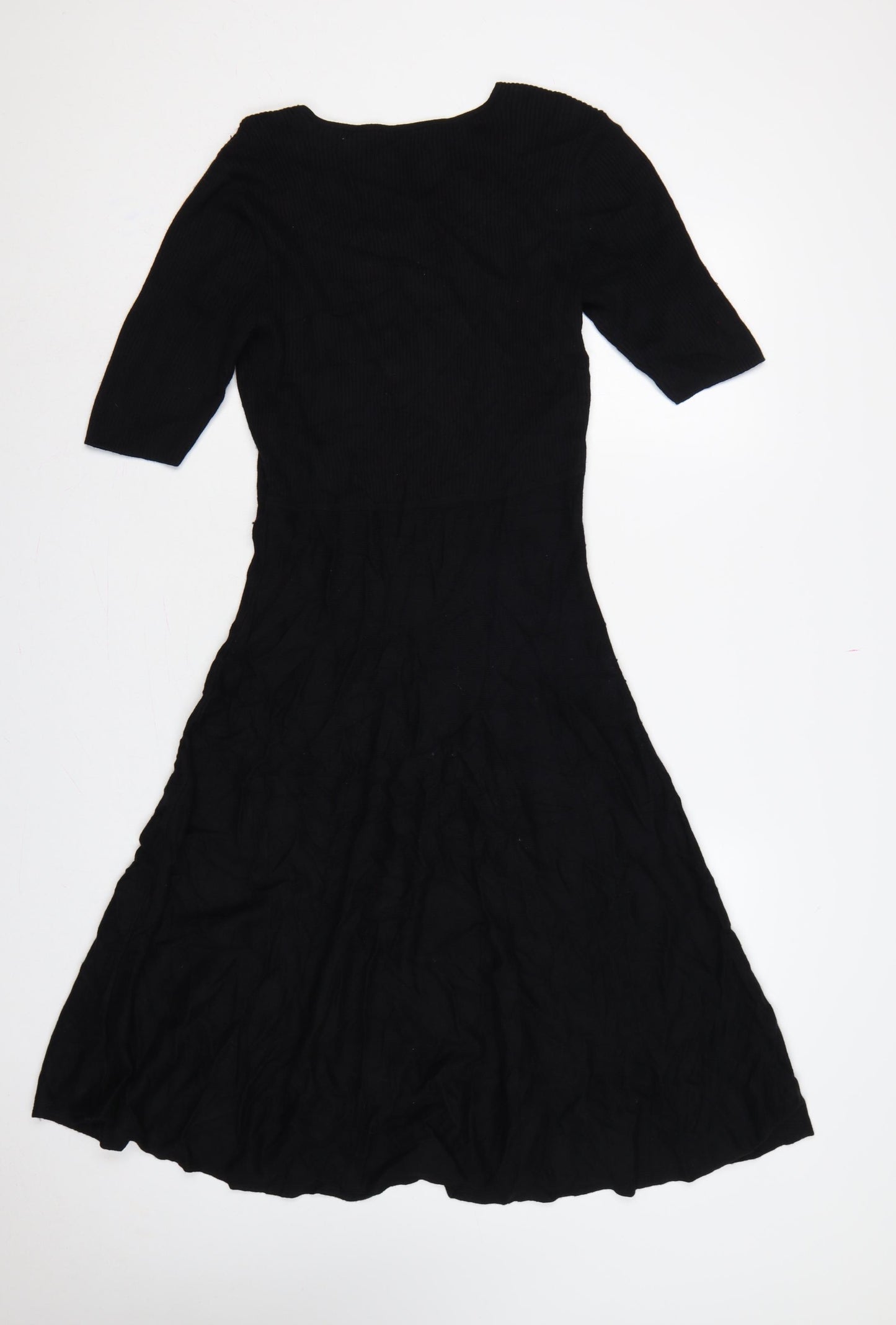 Per Una Women Black UK 12 Long Jumper Dress Knit Wool 3/4 Sleeve