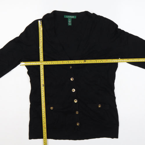 Lauren Ralph Lauren Women Black M V-Neck Cotton Button Cardigan