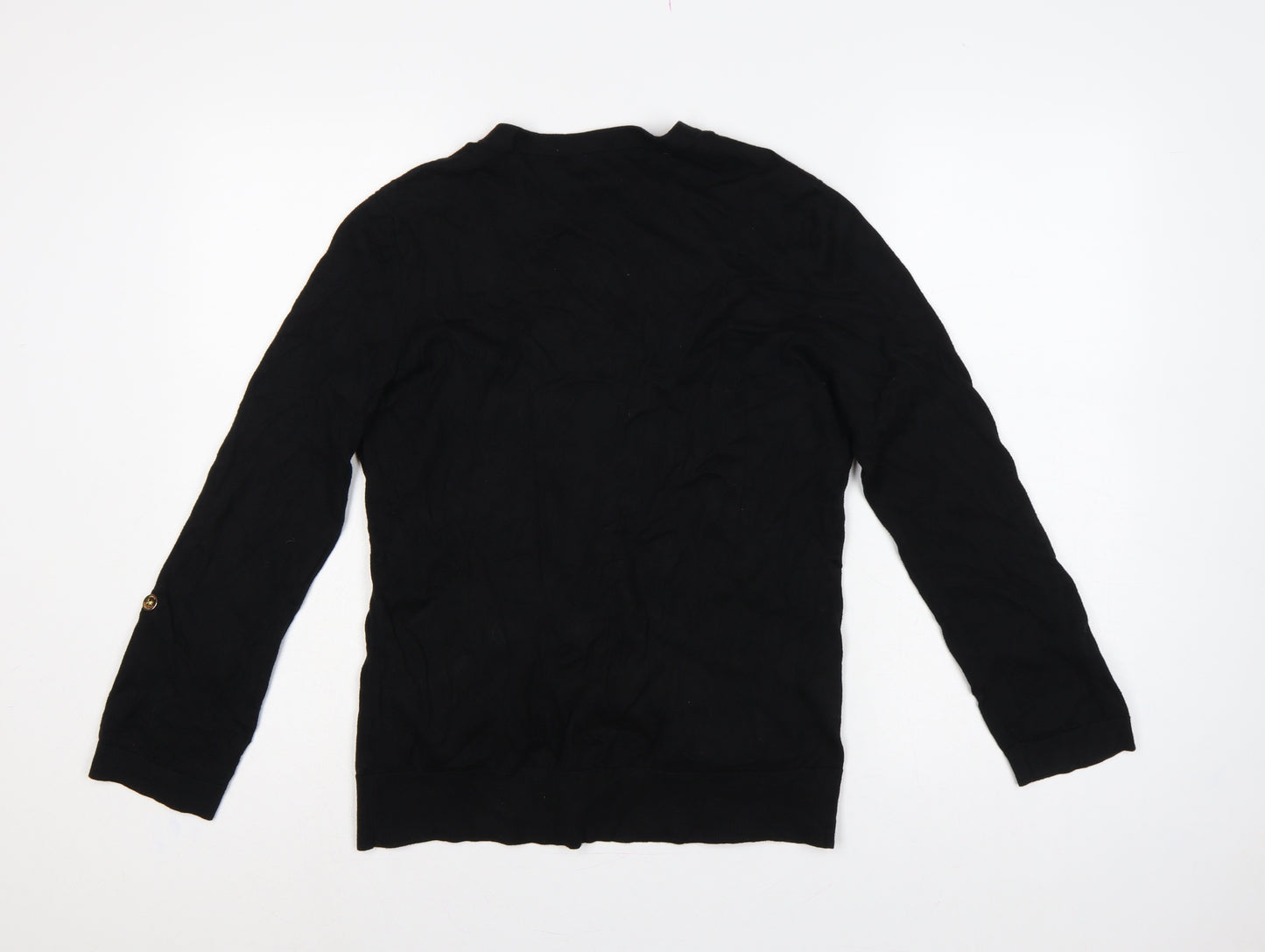 Lauren Ralph Lauren Women Black M V-Neck Cotton Button Cardigan