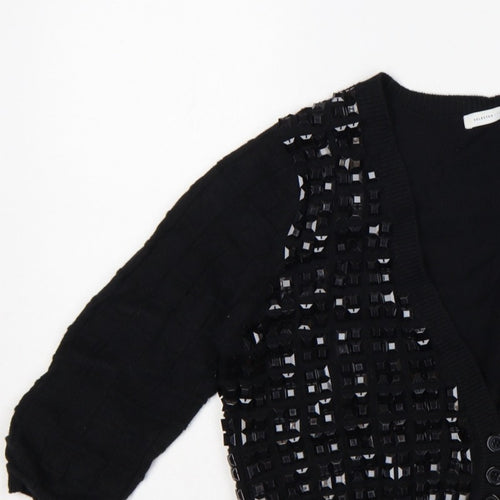 Selected Femme Women Black XL Embellished V-Neck Cropped Cardigan