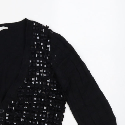 Selected Femme Women Black XL Embellished V-Neck Cropped Cardigan