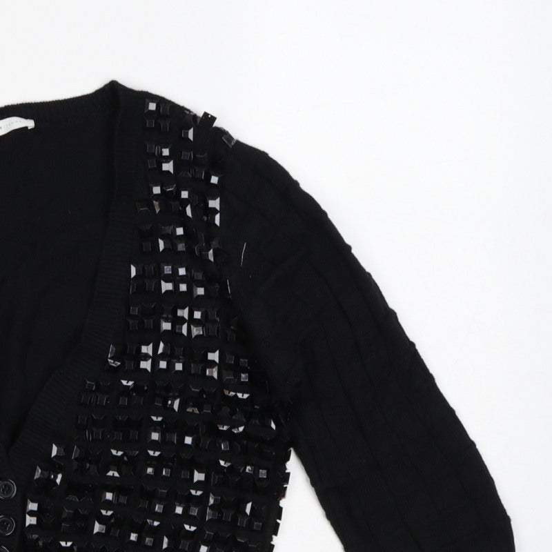 Selected Femme Women Black XL Embellished V-Neck Cropped Cardigan