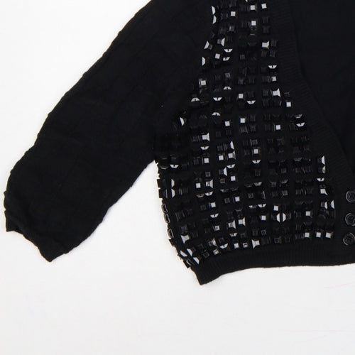 Selected Femme Women Black XL Embellished V-Neck Cropped Cardigan