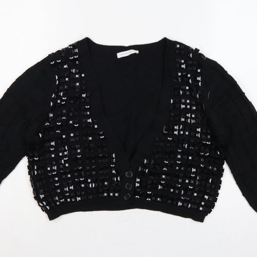 Selected Femme Women Black XL Embellished V-Neck Cropped Cardigan