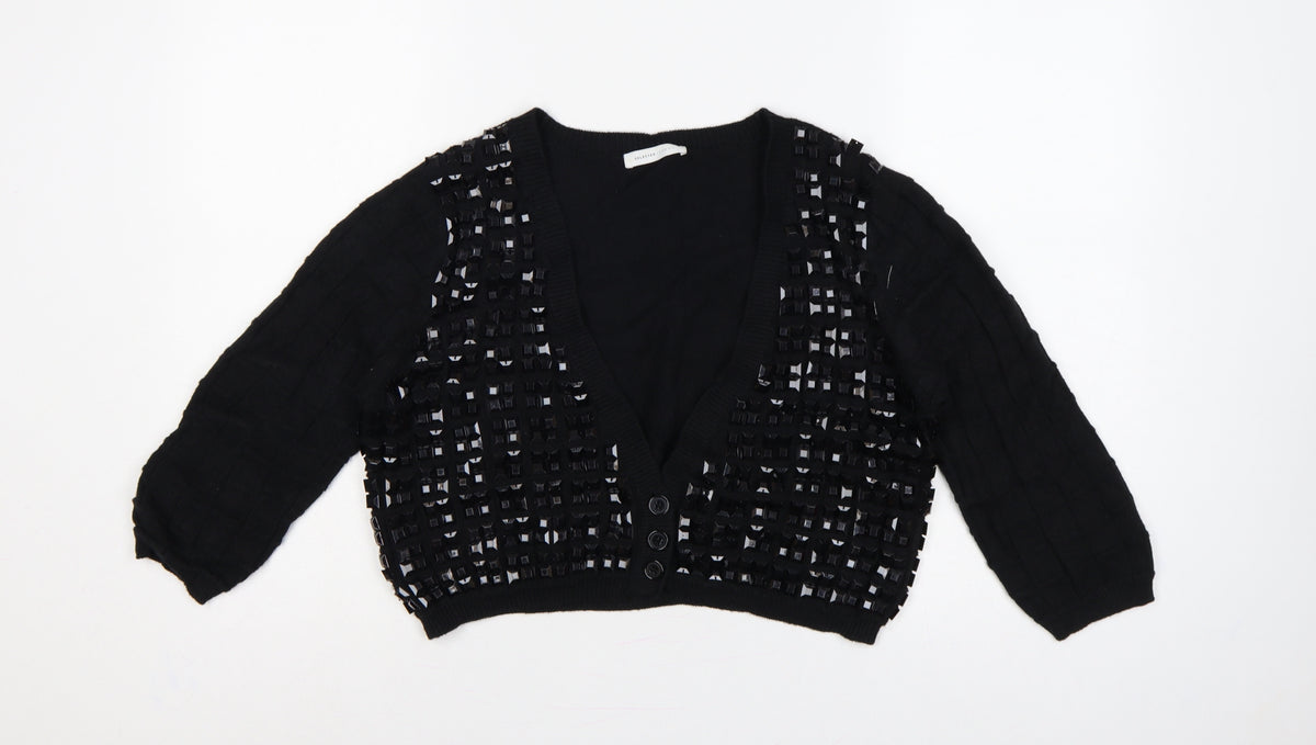 Selected Femme Women Black XL Embellished V-Neck Cropped Cardigan