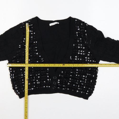 Selected Femme Women Black XL Embellished V-Neck Cropped Cardigan