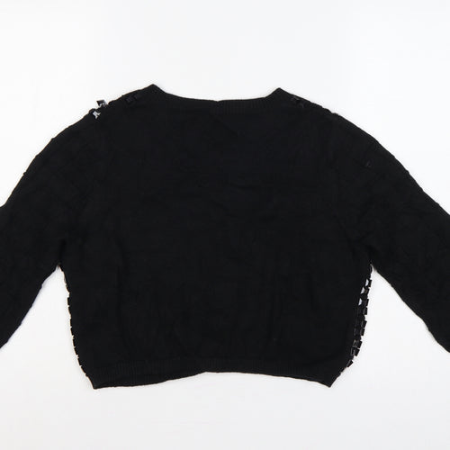 Selected Femme Women Black XL Embellished V-Neck Cropped Cardigan