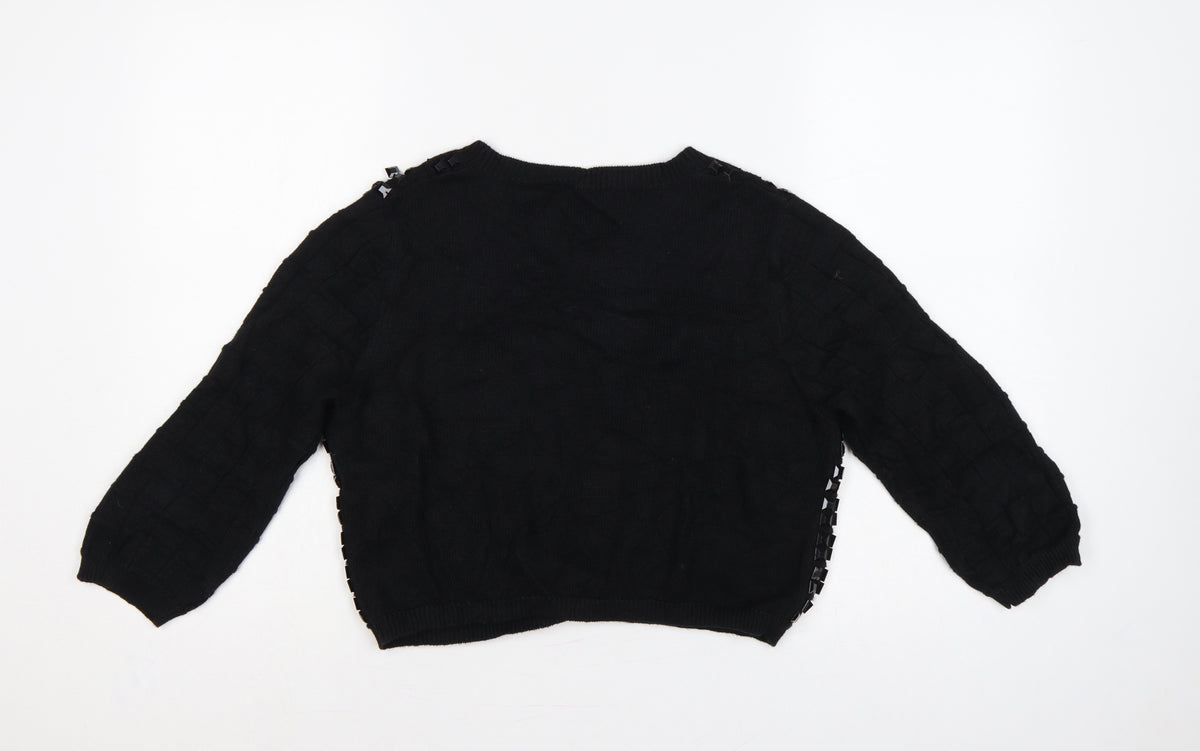 Selected Femme Women Black XL Embellished V-Neck Cropped Cardigan