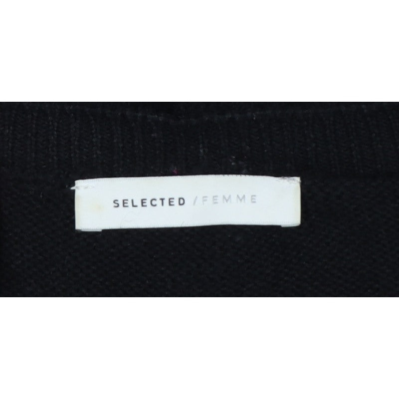 Selected Femme Women Black XL Embellished V-Neck Cropped Cardigan