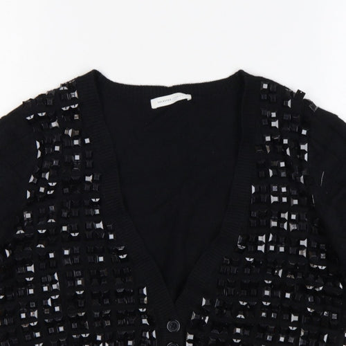 Selected Femme Women Black XL Embellished V-Neck Cropped Cardigan