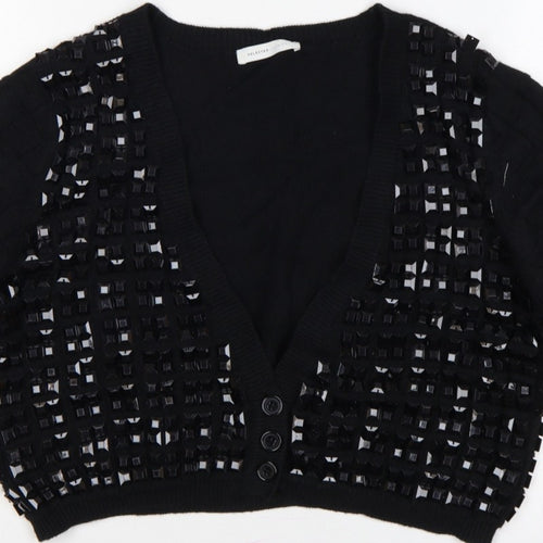 Selected Femme Women Black XL Embellished V-Neck Cropped Cardigan