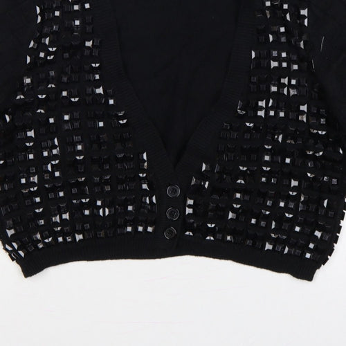 Selected Femme Women Black XL Embellished V-Neck Cropped Cardigan