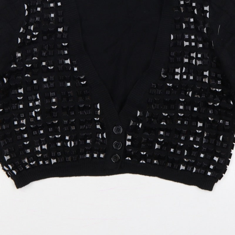 Selected Femme Women Black XL Embellished V-Neck Cropped Cardigan