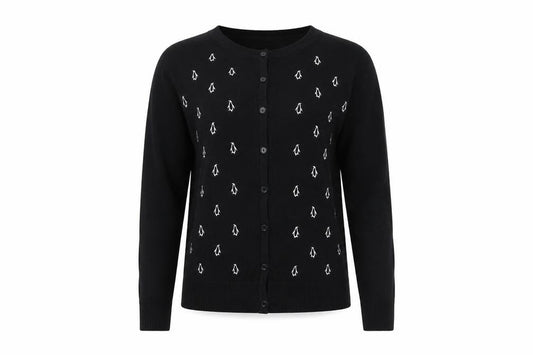 Fever London Women Black UK 16 Penguin Embroidered Button Cardigan
