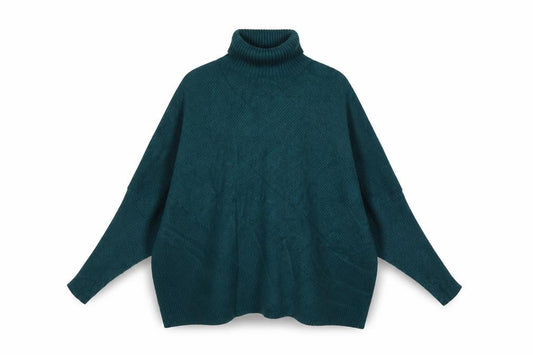 Nuna Lie Women’s Green S Cable Knit Roll Neck Oversized Jumper