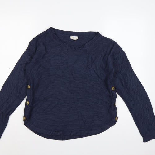 Fat Face Women’s Blue UK 10 Crew Neck Side Button Knit Jumper