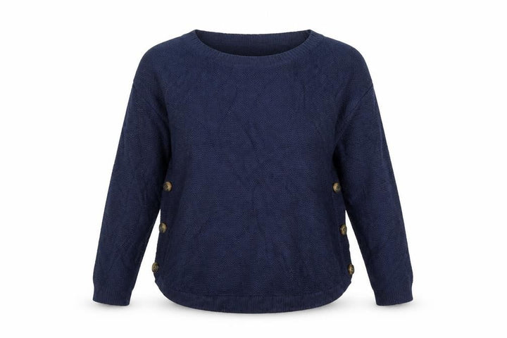 FatFace Women’s Blue UK 10 Crew Neck Side Button Knit Jumper