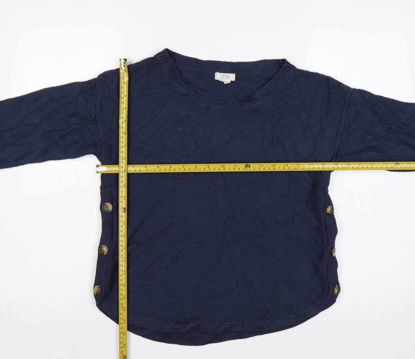 Fat Face Women’s Blue UK 10 Crew Neck Side Button Knit Jumper