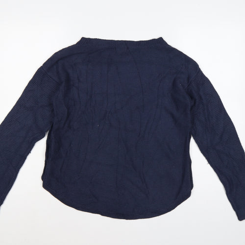 Fat Face Women’s Blue UK 10 Crew Neck Side Button Knit Jumper