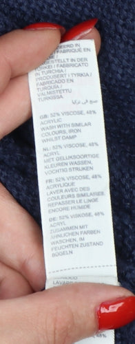 Fat Face Women’s Blue UK 10 Crew Neck Side Button Knit Jumper