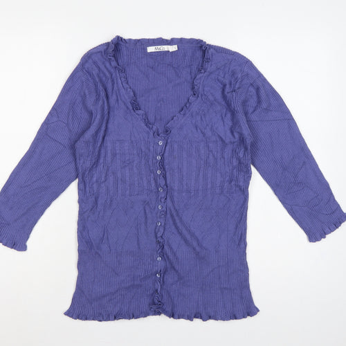 M&Co. Women’s Blue L Cable Knit Ruffle V-Neck Cardigan