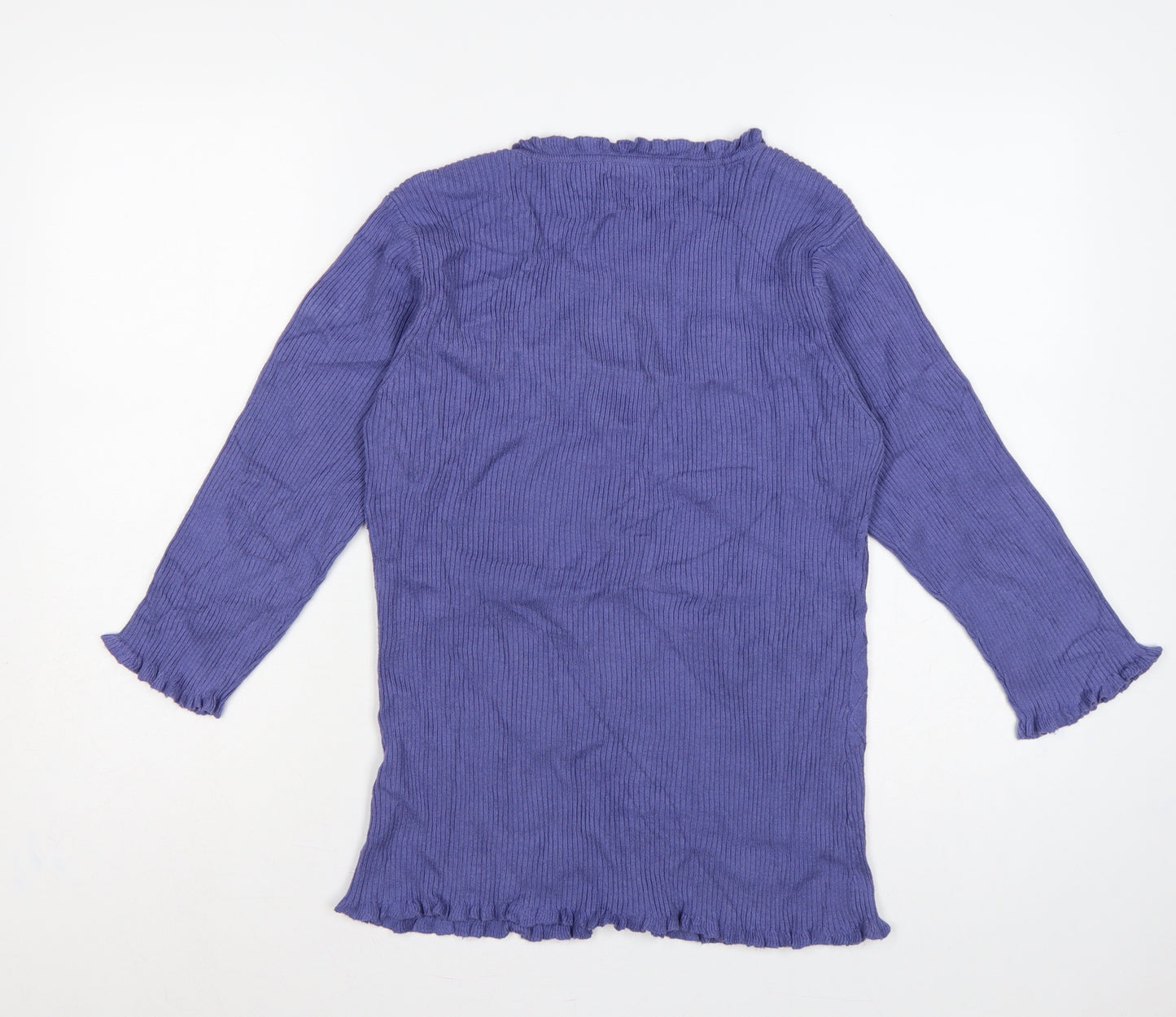 M&Co. Women’s Blue L Cable Knit Ruffle V-Neck Cardigan