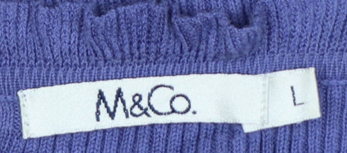 M&Co. Women’s Blue L Cable Knit Ruffle V-Neck Cardigan