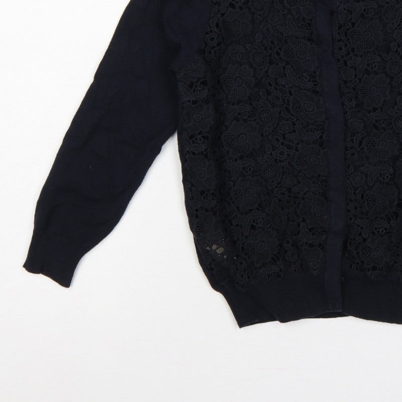 Laura Ashley Women Black UK 10 Floral Lace Knit Cardigan