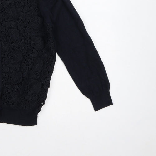 Laura Ashley Women Black UK 10 Floral Lace Knit Cardigan