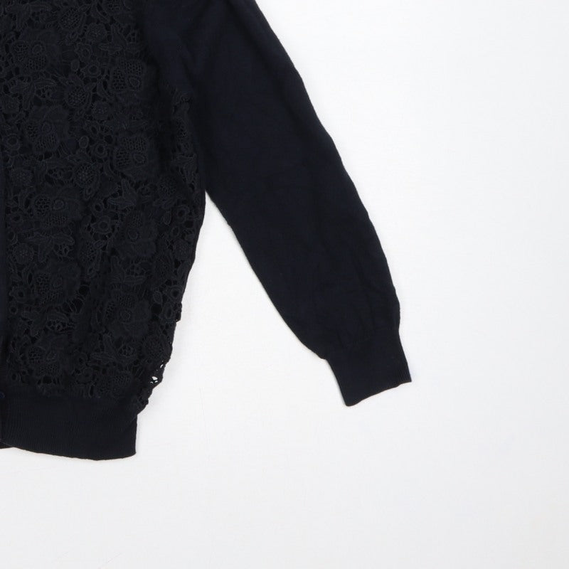 Laura Ashley Women Black UK 10 Floral Lace Knit Cardigan