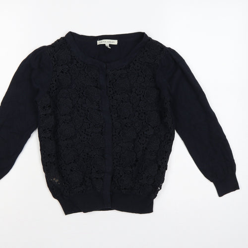 Laura Ashley Women Black UK 10 Floral Lace Knit Cardigan