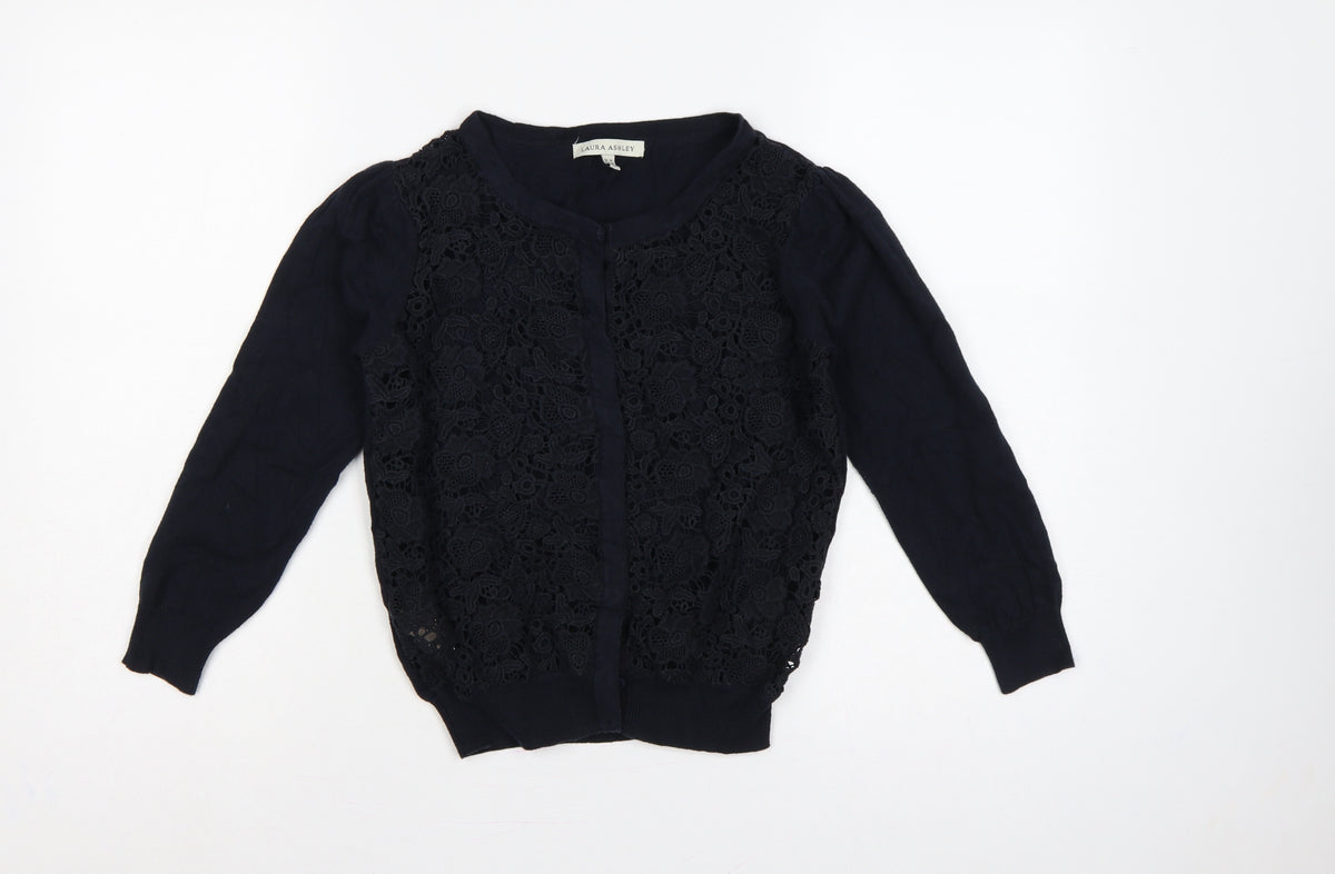 Laura Ashley Women Black UK 10 Floral Lace Knit Cardigan