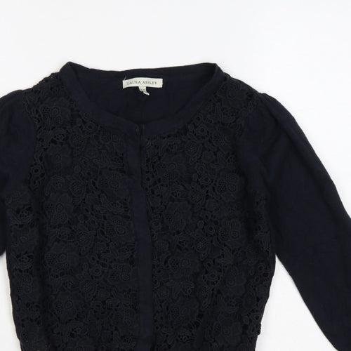 Laura Ashley Women Black UK 10 Floral Lace Knit Cardigan