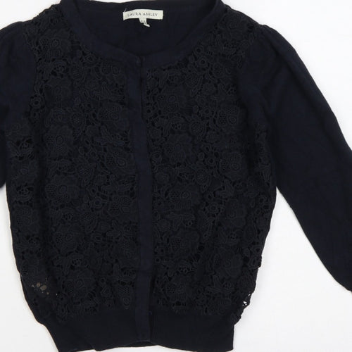 Laura Ashley Women Black UK 10 Floral Lace Knit Cardigan
