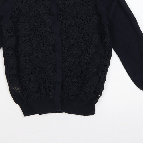 Laura Ashley Women Black UK 10 Floral Lace Knit Cardigan
