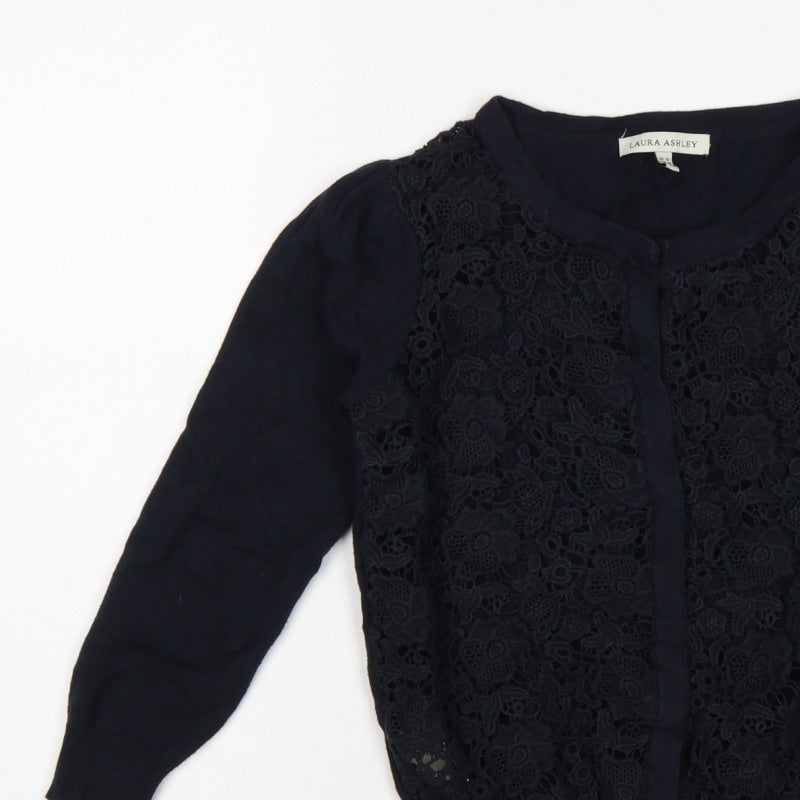 Laura Ashley Women Black UK 10 Floral Lace Knit Cardigan