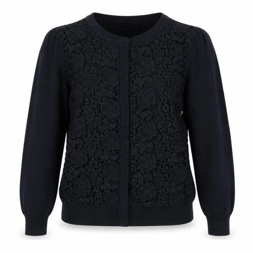 Laura Ashley Women Black UK 10 Floral Lace Knit Cardigan