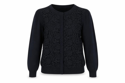 Laura Ashley Women Black UK 10 Floral Lace Knit Cardigan